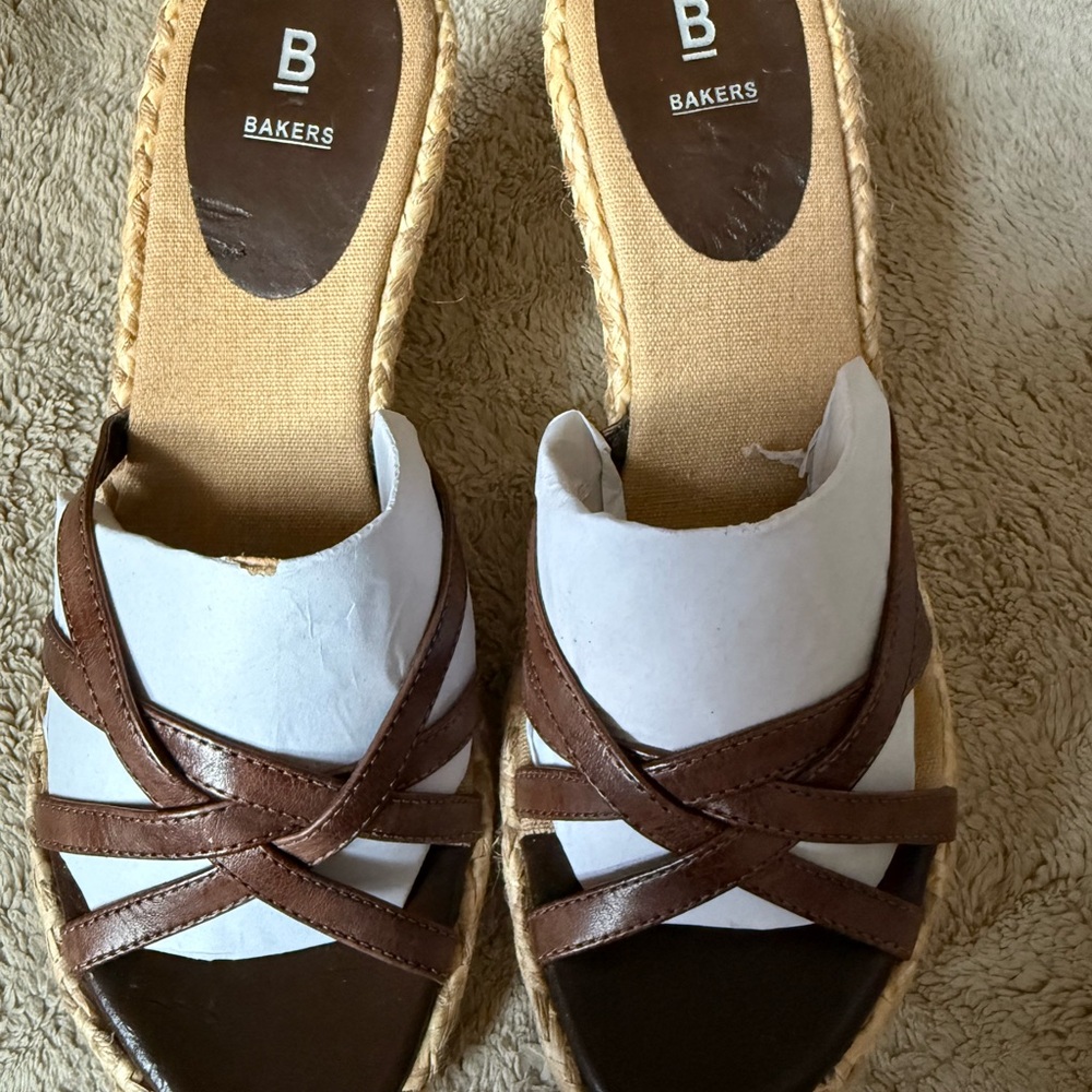 Bakers White and Brown Woven Strap Slide Mules